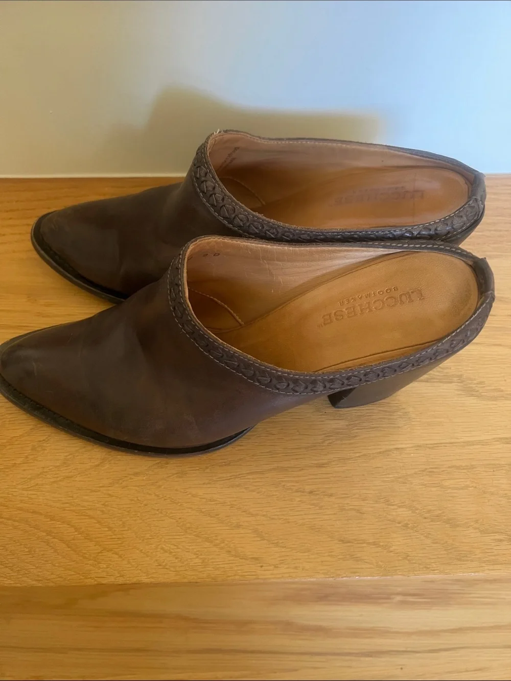 Lucchese Dark Brown Pointed Leather Ankle Slip-Ons